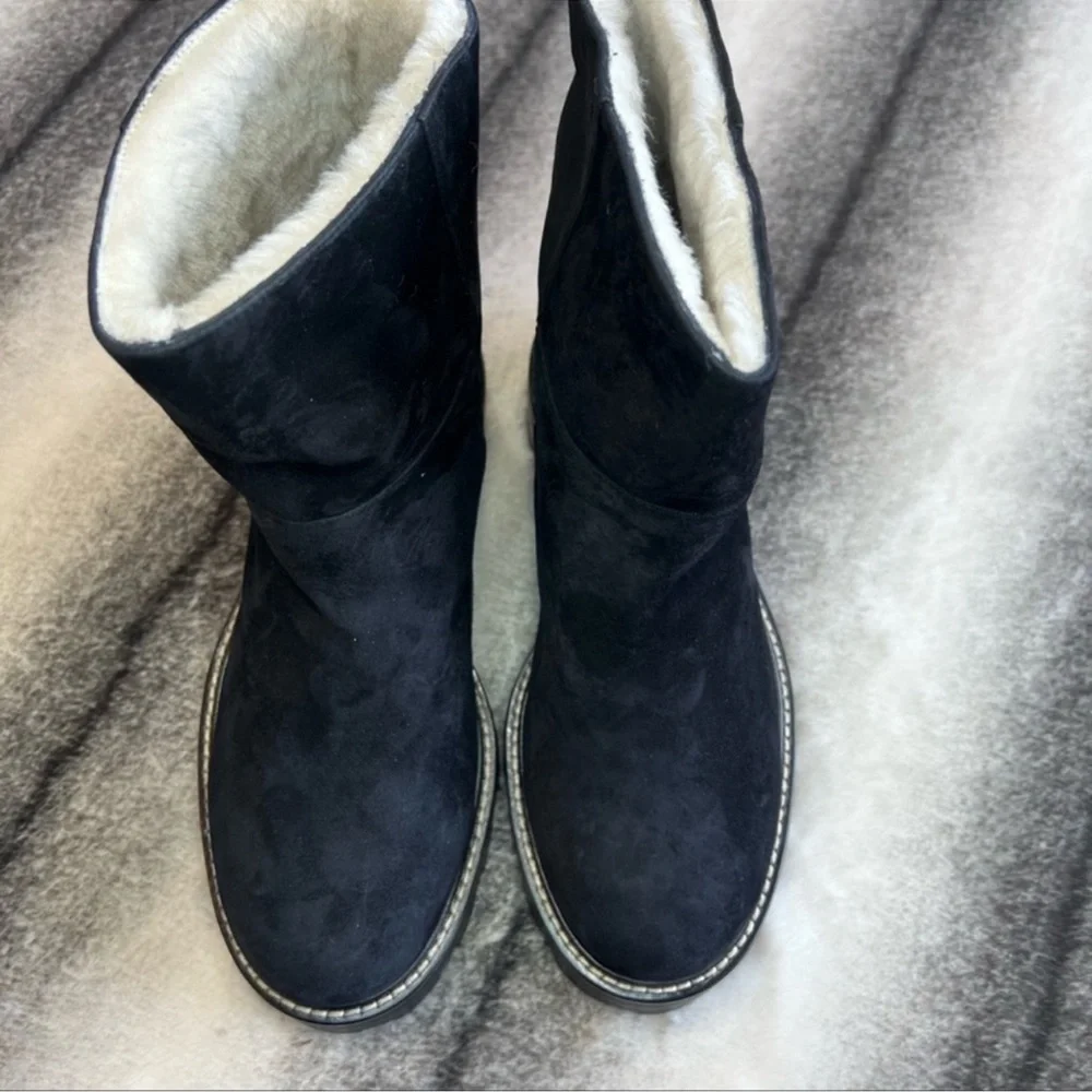 Jimmy Choo Hansel Flat Shearling Fur Lined Black Suede Boots